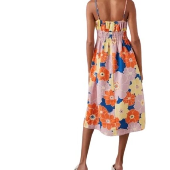 Rails Womens Octavia Flower Power Midi Sundress Smocked Waist Linen M - Picture 4 of 6